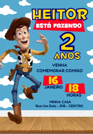 Convite de Aniversário Toy Story com Woody para Editar Online
