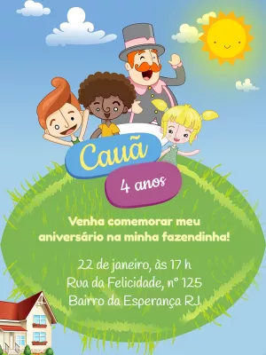 Convite Aniversário Mundo Bita Fazendinha para Editar Online