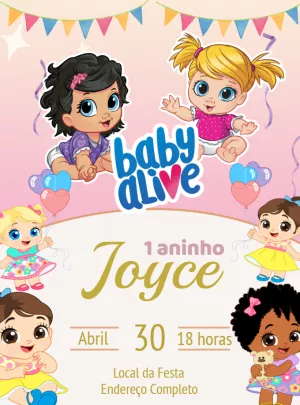 Convite Aniversário Baby Alive com Bonecas para Editar Online