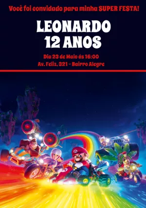 Convite de Aniversário Mario Kart Filme para Editar Online