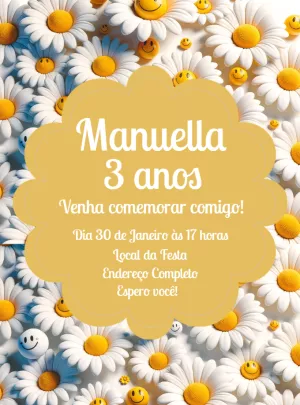 Convite Aniversário Margaridas Sorridentes para Editar Online