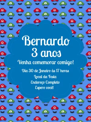 Convite de Aniversário Super Mario para Editar Online