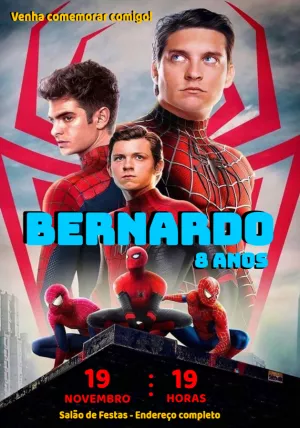 Convite Aniversário Homem Aranha com 3 Heróis para Editar