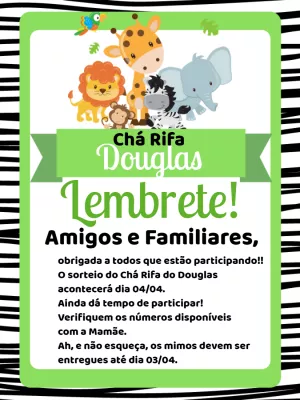 Lembrete Chá Rifa Safari com Animais para Editar Online