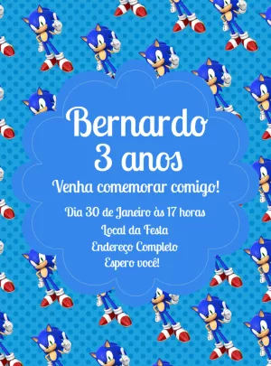 Convite de Aniversário Sonic com Fundo Azul para Editar Online