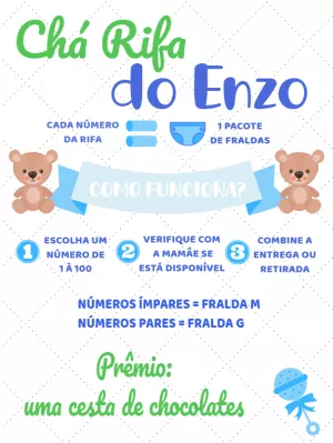 Convite Chá Rifa Ursinho Príncipe para Editar Online