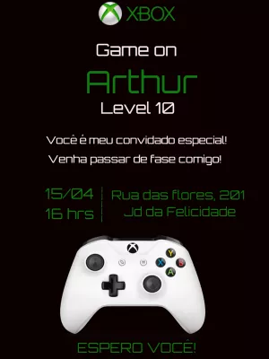 Convite de Aniversário Xbox Gamer para Editar Online