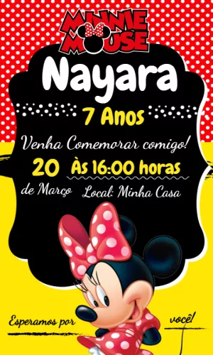 Convite de Aniversário Minnie Mouse Vermelha para Editar Online