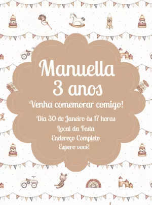 Convite Aniversário Brinquedos Lúdicos para Editar Online