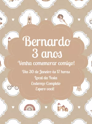 Convite Aniversário Brinquedos Lúdicos para Editar Online