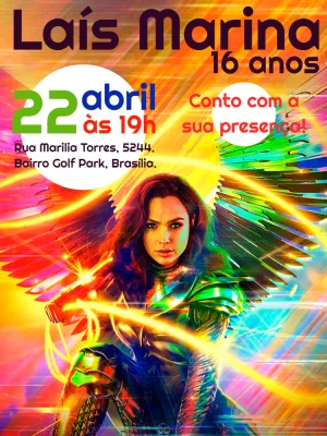 Convite Aniversário Mulher Maravilha para Editar Online