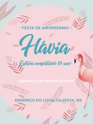 Convite de Aniversário Flamingo Tropical para Editar Online