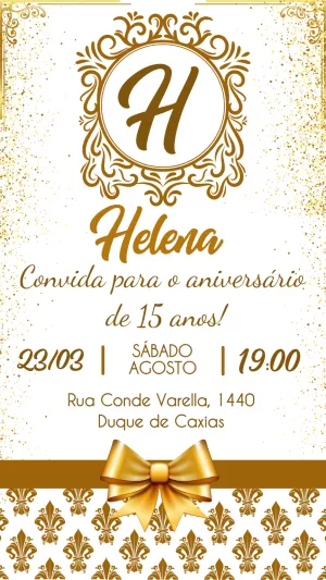 Convite de 15 Anos Realeza Dourado com Monograma para Editar