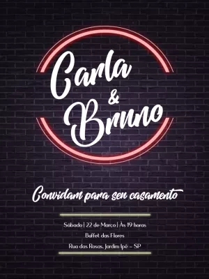 Convite de Casamento Neon Moderno para Editar Online