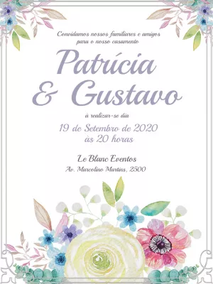 Convite de Casamento Floral Aquarela para Editar Online
