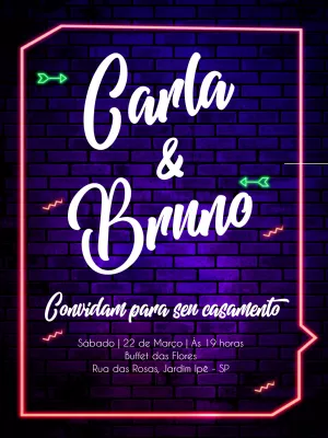 Convite de Casamento Neon Moderno para Editar Online