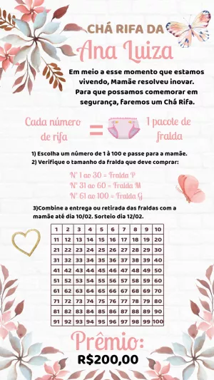 Convite Chá Rifa Floral Delicado para Editar Online