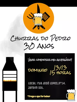 Convite de Aniversário Churrasco para Editar Online