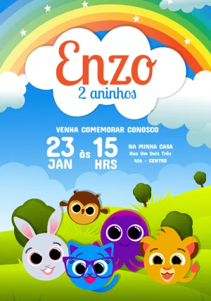 Convite de Aniversário Bolofofos Colorido para Editar Online