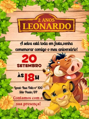 Convite Aniversário Rei Leão com Simba para Editar Online