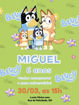Convite Aniversário Bluey e Bingo para Editar Online