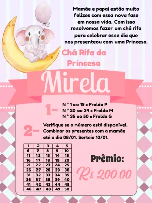Convite Chá Rifa Elefantinha Rosa para Editar Online