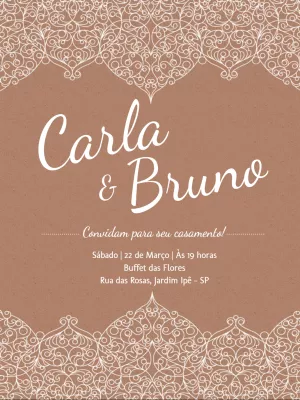 Convite de Casamento Rendado Rústico para Editar Online