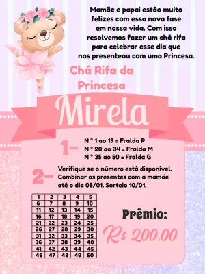 Convite Chá Rifa Ursinha Bailarina para Editar Online