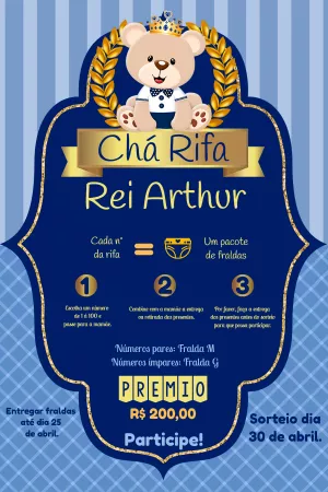 Convite Chá Rifa Ursinho Príncipe Azul para Editar Online