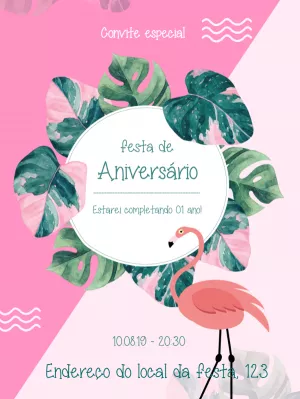 Convite de Aniversário Flamingo Tropical para Editar Online