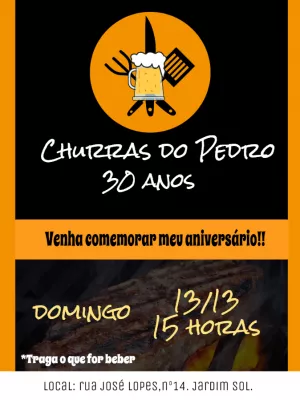 Convite de Aniversário Churrasco Moderno para Editar Online