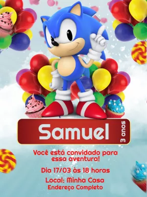 Convite de Aniversário Sonic Clássico para Editar Online