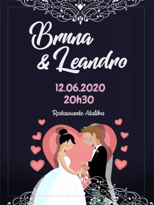Convite de Casamento com Ilustração de Noivos para Editar Online