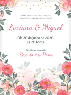 Convite de Casamento Floral Aquarela Rosa para Editar Online