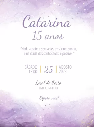 Convite de 15 Anos Lilás com Glitter para Editar Online