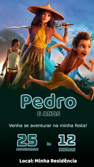 Convite de Aniversário Raya e o Último Dragão para Editar