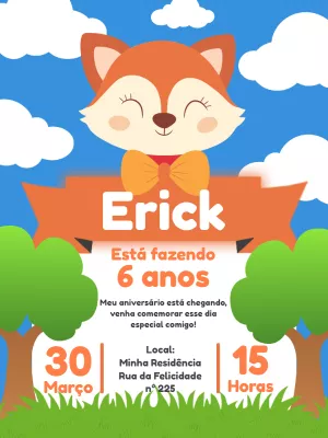 Convite Aniversário Raposa do Bosque para Editar Online