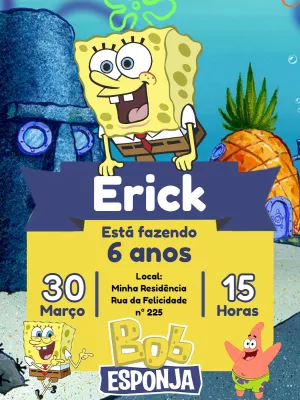 Convite de Aniversário Bob Esponja para Editar Online