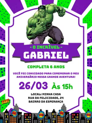 Convite de Aniversário do Incrível Hulk para Editar Online