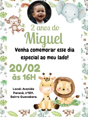 Convite Aniversário Safari com Foto para Editar Online