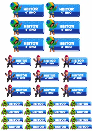Etiqueta Escolar Brawl Stars com Personagens para Editar Online