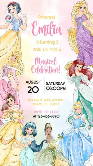 Magical Princess Birthday Invitation Editable Template