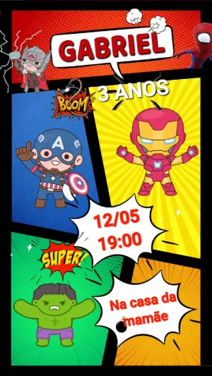 Convite Animado Aniversário Vingadores Baby para Editar Online