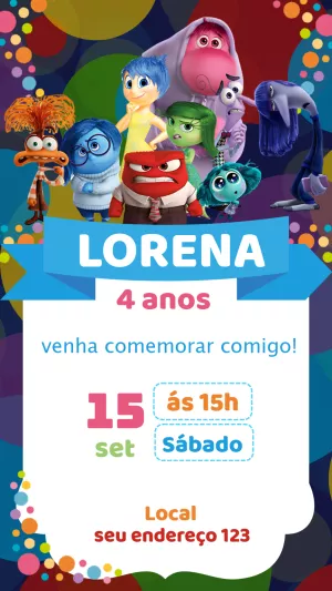 Convite de Aniversário Divertida Mente 2 para Editar Online