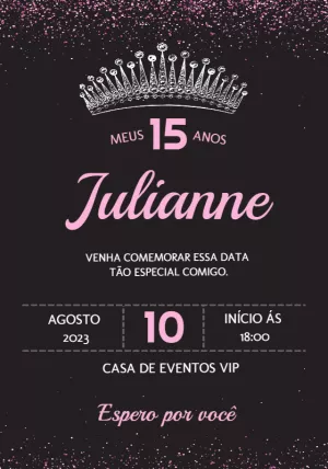Convite de 15 Anos Princesa com Glitter para Editar Online
