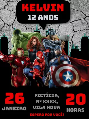 Convite Aniversário Os Vingadores para Editar Online