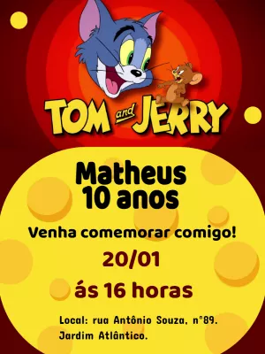 Convite de Aniversário Tom e Jerry para Editar Online