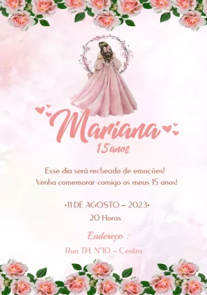 Convite de 15 anos Princesa com Flores para Editar Online