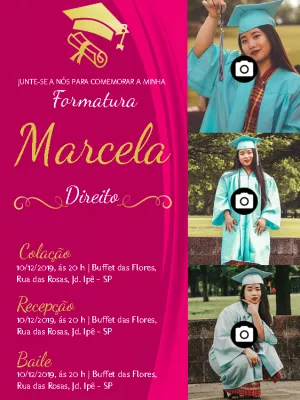 Convite de Formatura com Fotos para Editar Online Grátis