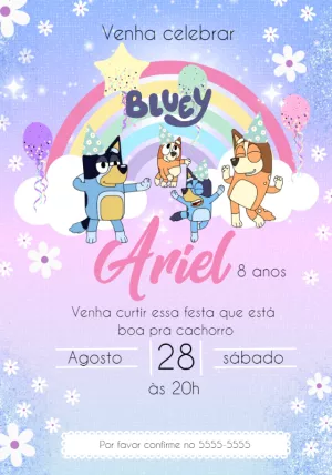 Convite de Aniversário Bluey e Família para Editar Online